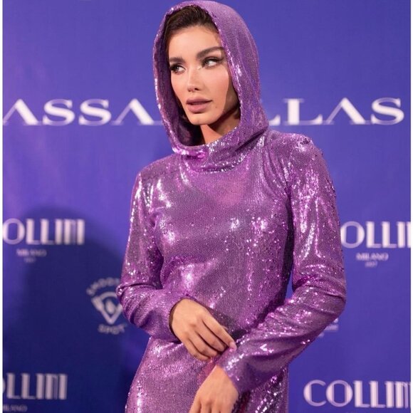 Collini Milano 1937 Beatrix Hoodie Long Dress in Purple - Picture 4 of 9